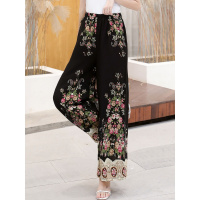 SUNTEK新款夏季妈妈棉绸睡裤女长款薄款宽松绵绸空调裤女人造棉裤子外穿睡裤/家居裤