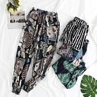 SUNTEK棉绸裤子女夏季薄款宽松外穿防蚊灯笼沙滩长裤大码人造棉绵绸睡裤睡裤/家居裤