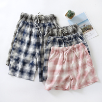 SUNTEK格子情侣短裤女夏季薄款棉纱布睡裤男五分裤夏天休闲宽松家居裤睡裤/家居裤