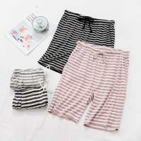 SUNTEK莫代尔短裤女夏条纹五分裤大码宽松冰丝睡裤中高腰弹力家居裤夏季睡裤/家居裤