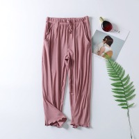 SUNTEK春夏莫代尔螺纹女士家居裤纯色薄款七分裤宽松大码腰绳睡裤可外穿睡裤/家居裤