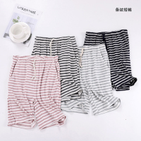 SUNTEK新莫代尔条纹睡裤家居裤女夏舒适冰凉五分裤运动宽松大码休闲短裤睡裤/家居裤