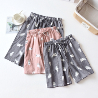 SUNTEK情侣睡裤女短裤棉纱布夏季薄款卡通宽松居家半裤家居裤男五分裤睡裤/家居裤