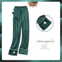 SUNTEK秋冬季珊瑚绒单件上衣睡裤女暖暖裤加绒加厚保暖宽松法兰绒加大码睡裤/家居裤