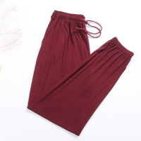 SUNTEKn夏长袖睡衣莫代棉长秋季收脚薄款女士家居睡裤裤莫男女裤脚。