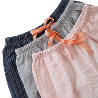 SUNTEK睡裤女夏短裤女素色宽松情侣棉提花居家裤睡裤男五分裤