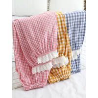 SUNTEK春秋棉格子睡裤女生蕾丝束脚宽松可外穿休闲家居收口夏防蚊长裤