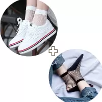 SUNTEK渔网袜短袜 韩国女士鱼网袜黑色网格短丝袜春夏季性感欧美原宿风 4加底黑+2全网白 均码[买2组送2双]