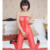 SUNTEK珠光闪亮丝袜油光油亮光开档情趣性感诱惑连体女抹胸超薄黑色连裤 红色[抹胸开档]65kg内 均码