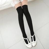 SUNTEK白色半筒丝袜过膝袜女学生JK水手袜学院风Cosplay黑丝袜外穿 黑色平板连袜 均码