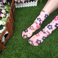 SUNTEK女短袜渔网袜夏季性感蕾丝黑色袜子超薄镂空透明甜美少女百搭丝袜 浅紫色粉底雏菊三双装 均码