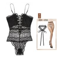 SUNTEK丝袜情趣女黑大码薄款蕾丝性感连体身丝袜日系镂空超薄马甲 连体衣+项链+连体网袜 均码