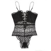 SUNTEK丝袜情趣女黑大码薄款蕾丝性感连体身丝袜日系镂空超薄马甲 黑色连体 大码(110&mdash;125斤)