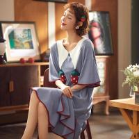 SUNTEK可外穿睡裙女士夏季棉薄款短袖中长裙睡衣韩版可爱连衣裙家居服