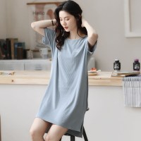 SUNTEK夏季睡衣女士睡裙夏天薄款莫代尔短袖休闲时尚甜美宽松中裙连衣裙