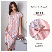 SUNTEK睡裙女士睡衣夏季夏天薄款棉短袖中年妈妈中长款家居服连衣裙子