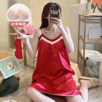 SUNTEK睡裙女夏季薄款冰丝性感女士吊带胸垫睡衣夏天可爱学生家居服