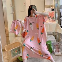 SUNTEKins睡衣女夏季冰丝睡裙大码加肥加大200斤孕妇胖mm宽松长款家居服