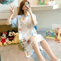 SUNTEK很仙的叮当猫棉睡裙女夏季短袖韩版宽松家居服春秋薄款睡衣女夏