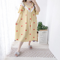 SUNTEK特大码花边纽扣超薄人棉绵绸睡裙胖mm夏短袖连衣裙宽松孕妇200斤