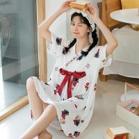 SUNTEK睡裙女夏季日系可爱和服款短袖棉孕妇夏天可爱网红睡衣家居服