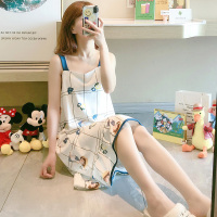 SUNTEK清新蘑菇女孩睡裙女夏季吊带小性感棉家居服带胸垫睡衣女夏薄款