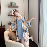 SUNTEK睡衣女夏季冰丝缎面性感吊带睡裙魅影女郎印花睡袍网红薄款家居服