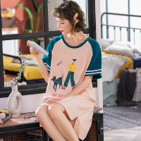 SUNTEK睡裙女夏棉短袖韩版清新学生睡衣中长裙可外穿可爱家居服