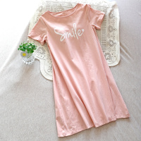 SUNTEK免文胸bar一体带胸垫棉短袖睡裙大码印花半袖连衣裙女夏家居服