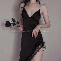 SUNTEK 晚礼服 日常性感高开叉深V蕾丝花边吊带睡裙情调诱惑睡衣