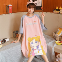 SUNTEK睡衣女夏季棉短袖薄款韩版可爱日系美少女睡裙夏天大码宽松孕妇