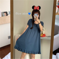 SUNTEK睡衣女装夏季2020新款小个子泡泡袖上衣薄款雪纺家居服睡裙可外穿