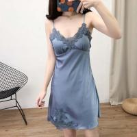 SUNTEK缎面睡衣女夏季吊带性感睡裙带胸垫聚拢睡衣丝质睡衣刺绣蕾惑