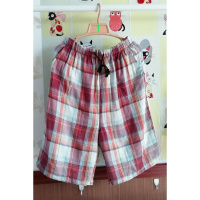 SUNTEK夏男大码薄款格子棉家居短裤双层棉纱短款睡裤五分居家裤可外穿