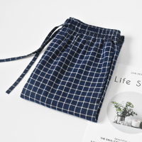 SUNTEK睡裤长裤男士棉家居裤棉格子宽松单件棉布可外穿散步日系春夏