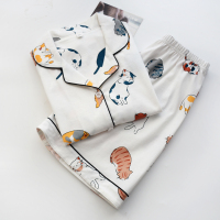 SUNTEK珠家美绪ins猫咪~棉睡衣女式夏季薄款短袖短裤家居服套装卡通系