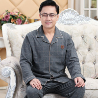 SUNTEK中老年人爸爸睡衣男春秋季棉长袖中年男式加大码开衫家居服套装