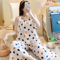 SUNTEK吊带喇叭裤棉绸睡衣女夏季薄款绵绸家居服甜美淑女风学生人棉套装