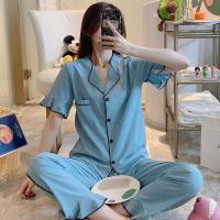 SUNTEK棉绸睡衣女夏季薄款短袖长裤家居服套装雪纺2020新款潮女士两件套