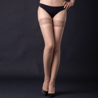 SUNTEK5D超薄透明脚尖织带蕾丝长筒袜性感隐形女丝袜诱惑黑色肤色白丝袜 肤色NUDE 均码(身高155-173)