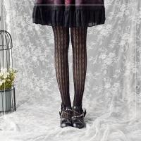 SUNTEK洛丽塔日系镂空连裤袜萝莉少女lolita花嫁白蕾丝竖条纹打底袜丝袜 黑色花嫁镂空连裤袜 均码