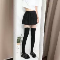SUNTEK光腿拼接丝袜女防过膝假高筒小腿袜萝莉白色中短筒打底裤袜 黑色假过膝袜 均码
