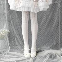 SUNTEK洛丽塔日系镂空连裤袜萝莉少女lolita花嫁白蕾丝竖条纹打底袜丝袜 白色花嫁镂空连裤袜 均码