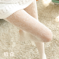 SUNTEK性感镂空蕾丝连裤袜显瘦复古日系白色丝袜超薄透明女Lolita袜子 奶白 均码