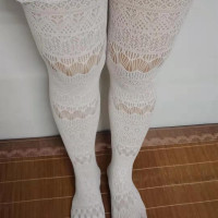 SUNTEK春秋夏洛丽塔连裤袜丝袜女镂空蕾丝lolita袜子日系白色网袜打底袜 波浪镂空连裤袜 均码