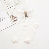 SUNTEK[3双装]中筒袜JK透明薄款竖条丝袜洛丽塔lolita白色女lo袜软妹