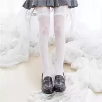 SUNTEK日系lolita白丝袜女蝴蝶结蕾丝过膝长筒薄款洛丽塔可爱萝莉袜子 蕾丝白色 均码
