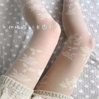 SUNTEK春夏晚晚智熏玫瑰蔷薇花朵日系复古蕾丝法式丝袜超仙白色连裤袜女 大玫瑰花奶白(主图款) 均码