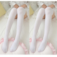 SUNTEK过膝袜萝莉装少女学生学院风长筒袜白色丝袜日系薄款洛丽塔大腿袜 2双-纯白 均码