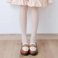 SUNTEK日系白色lolita丝袜子少女蕾丝打底洛丽塔连裤袜过膝显瘦印花长筒 竖条款-米黄 均码